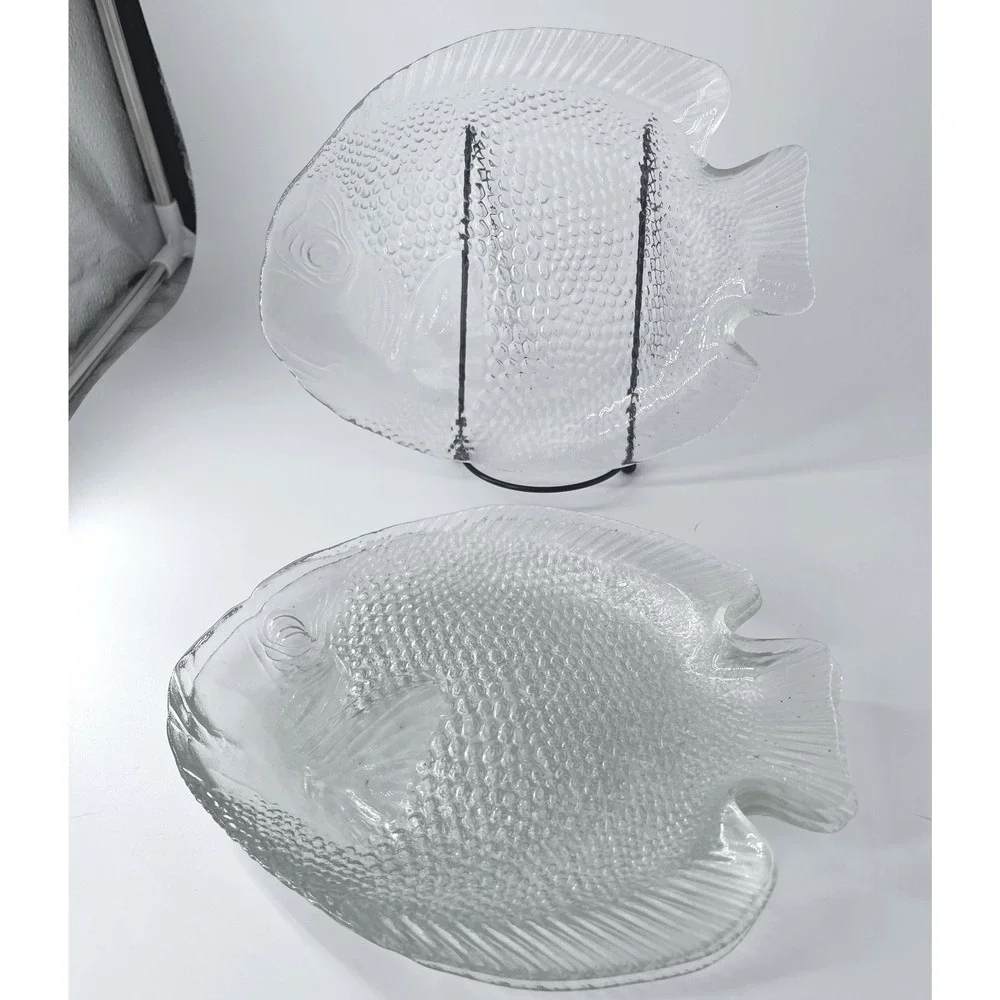 VTG Arcoroc France Fish Glass Plates Set of 4 Clear Tropical Salad 10